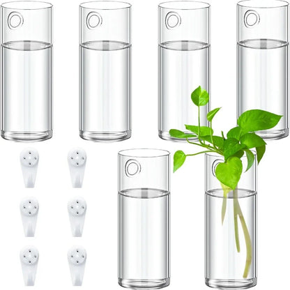 Glass Wall Vase Hanging Hydroponic Planter Wall-Mounted Flower Vases for Home Office Decor with Traceless Hook