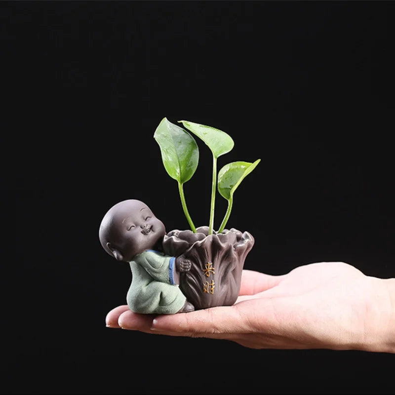 Fortune Lucky Cute The Little Monk Purple Clay Tea Pet Home Decor Mini Water Planting Flower Vase (Available)