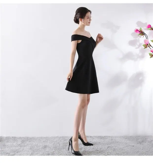 Ele ort aduation Host Dr One oulder Slimming A-Line Skirt Sweet Evening Gown Polyester Fiber Zipper Waist