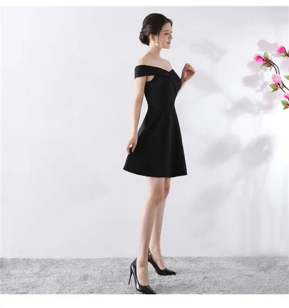 Ele ort aduation Host Dr One oulder Slimming A-Line Skirt Sweet Evening Gown Polyester Fiber Zipper Waist