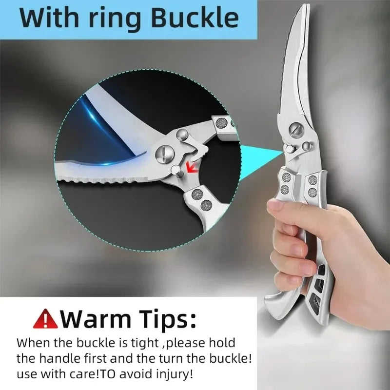 Stainless Steel Kitchen Scissors MultiFunction Chicken Bone Scissors for Cutting Fish Meat Vegetables Effort-Saving BBQ Scissors