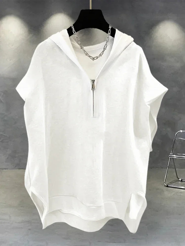 Summer Men's Zip up Sleeveless Hooded T-shirt 2024 New Korean Fashion Tank Tops Y2K Streetwear Casual Vests Hip Hop Tee Shirts(Available)