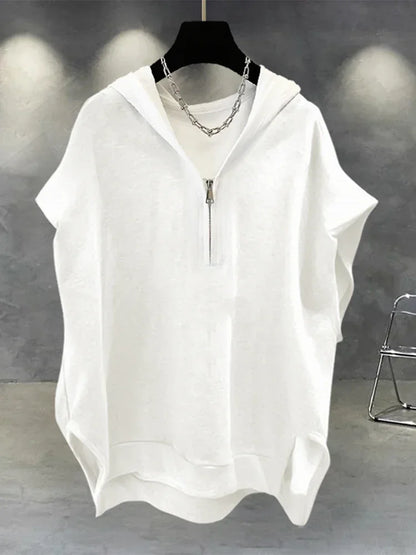 Summer Men's Zip up Sleeveless Hooded T-shirt 2024 New Korean Fashion Tank Tops Y2K Streetwear Casual Vests Hip Hop Tee Shirts(Available)