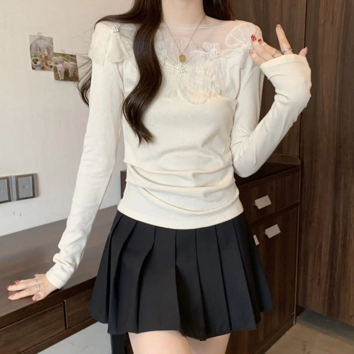 Sexy Patchwork Slim T Shirts Spring Autumn New Long Sleeve Off Shoulder Solid Temperament Tops High Street Fashion Women Clothes