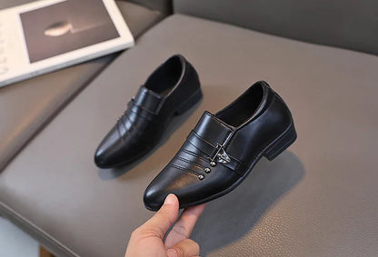 New Kids Shoes for Boys Performance Mary Jane Shoes for Fashion Party Wedding Shows Children Black Slip-on Loafers Leather Shoes