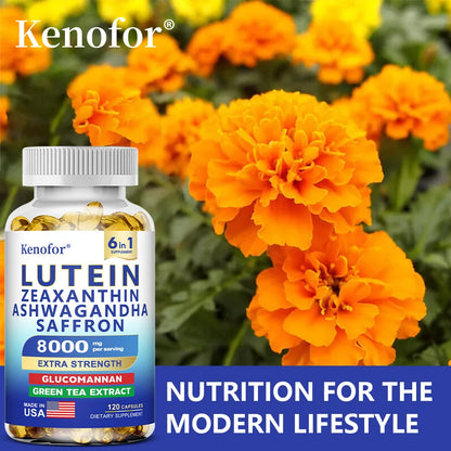 Lutein and Zeaxanthin Capsules - Eye Vitamins for Adults Eye Health Supplement with Glucomannan, Ashwagandha for Vision & Eyes