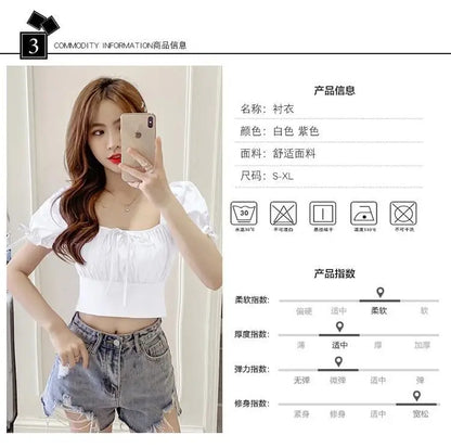 New Women's One-shoulder Lace-up Short Sleeve Waist-hugging Top