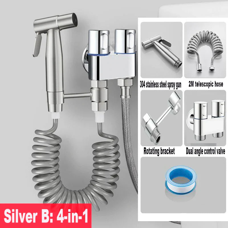 Handheld Toilet Bidet Faucet Sprayer Stainless Steel Bathroom Bidet Spraye Set Hand Sprayer Shower Head Self Cleaning No Punch