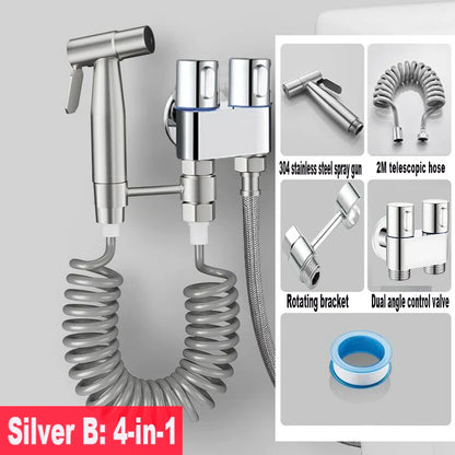 Handheld Toilet Bidet Faucet Sprayer Stainless Steel Bathroom Bidet Spraye Set Hand Sprayer Shower Head Self Cleaning No Punch