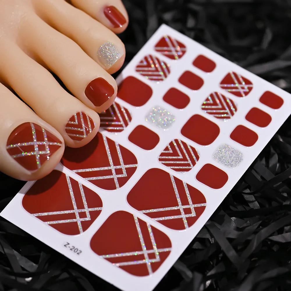 22tips/Sheet Baking Free Daisy Flower Toenail Sticker Full Cover Toe Nail Wraps Glitter Toenail Polish Strips DIY Foot Decals