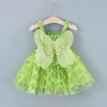Girls' Party Princess Back Decorated Butterfly Wings Dress Summer New Children's Embroidered Mesh Skirt