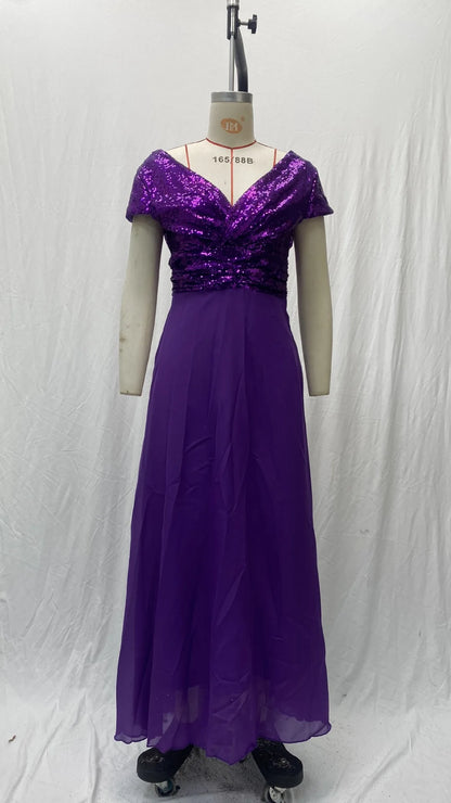 Women Formal Evening Dress Sexy Sequined V Neck Floor-length Dresses for Party Gatherings Banquets Proms Weddings Formal Events