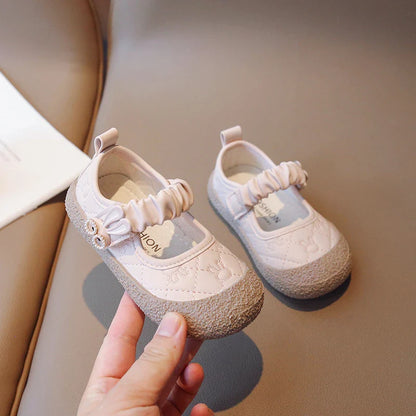 Girl's Mary Janes Cute Flat Sewing Pu Leather Little Children Leather Shoes Pu 21-30 Hook-loop Anti-slip Lovely Kids Spring Shoe
