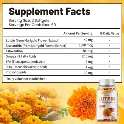 Lutein & Zeaxanthin Capsules - Supports Eye Health, Relieves Eye Fatigue, Promotes Overall Vision Health, Eye Antioxidant