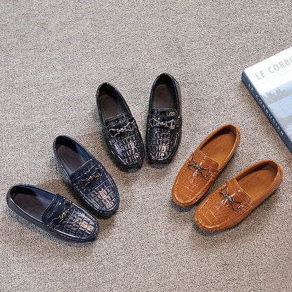 Boys Loafers Non-slip Children's Leather Shoes All-match Four Seasons Metal Buckle  Shiny Simple Kids Fashion Moccasin Shoes