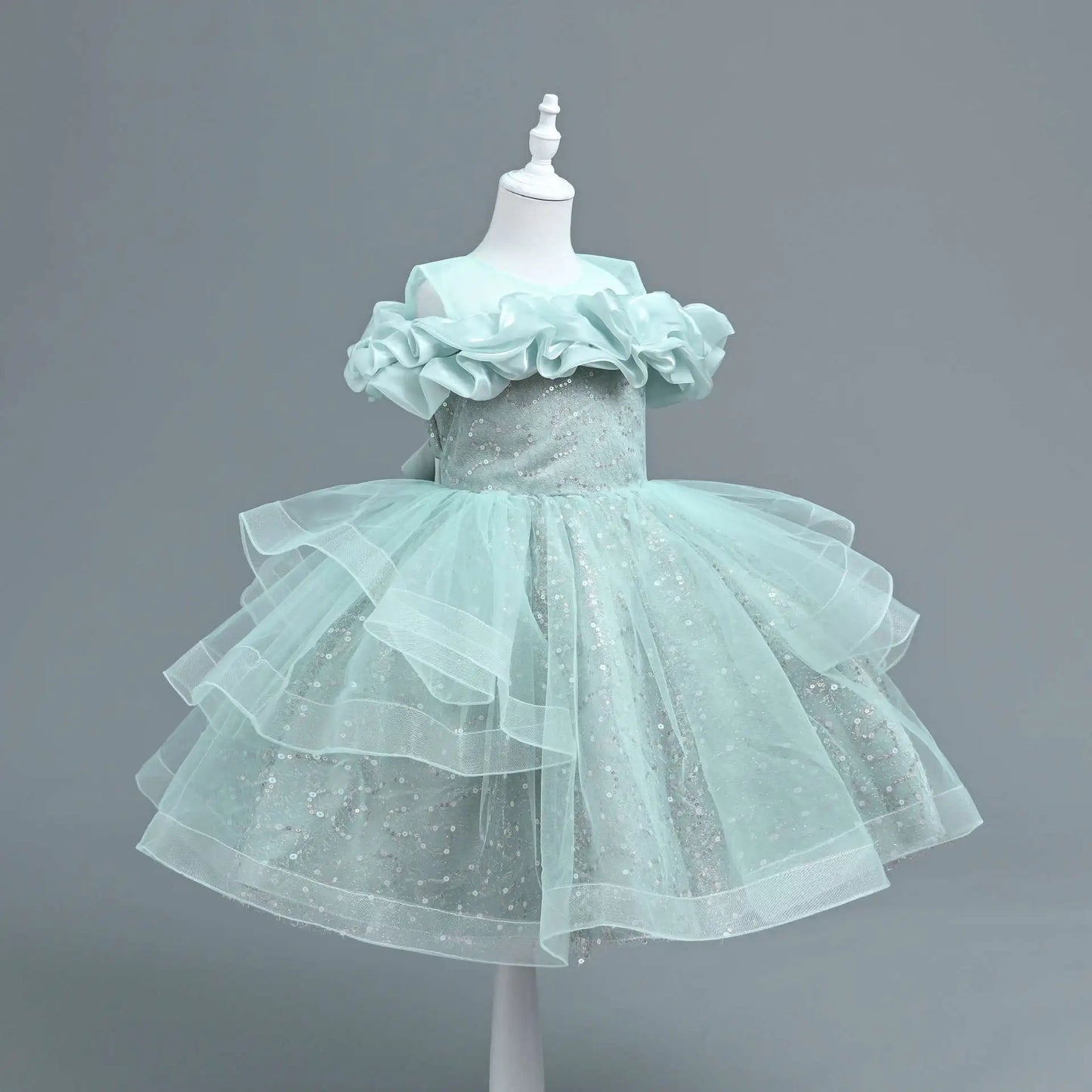 New Girl's Wedding Evening Dress Petal Sequin Mesh Sleeveless Dress Birthday Party School Graduation Party Dress