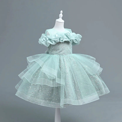 New Girl's Wedding Evening Dress Petal Sequin Mesh Sleeveless Dress Birthday Party School Graduation Party Dress