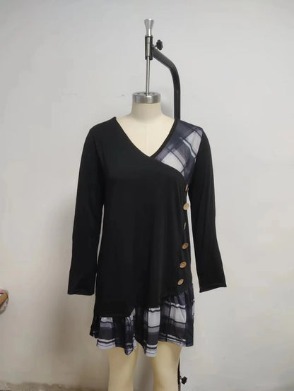 Dresses for Women European and American autumn and Winter Elegant Everyday Loose Party Dress Buttons Long Sleeve Dress