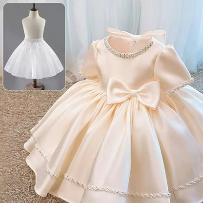 Wedding Bow Girl Dress Suitable for Girls Aged 1-8 Dresses V-neck Long sheer Party Costume Carnival Costume