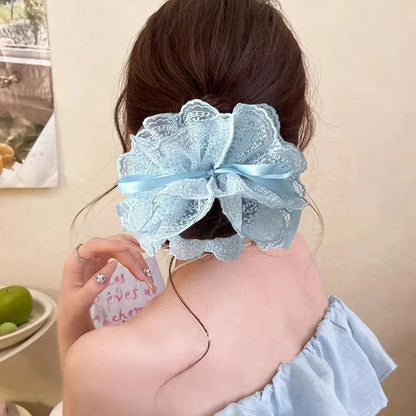 Sweet Drawstring Bow Lace Hair Scrunchies For Women Elastic Hair Bands Ponytail Holders Girl Hair Accessories