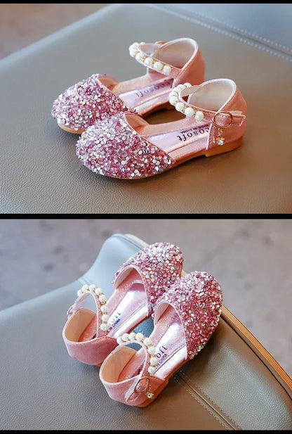 Kids Flat Shoes Soft Sole Girls Princess Shoes Mid To Large Child Choir Stage Performance Shoes Girl Silver Formal Dress