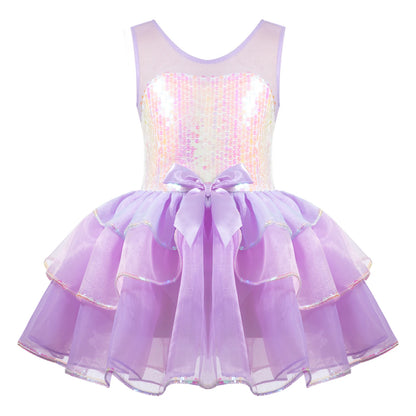 Kids Girls Fairy Party Princess Dress Ballet Dance Dress Sleeveless Mesh Splice Gymnastics Leotard Tutu Dress Ballroom Dancewear