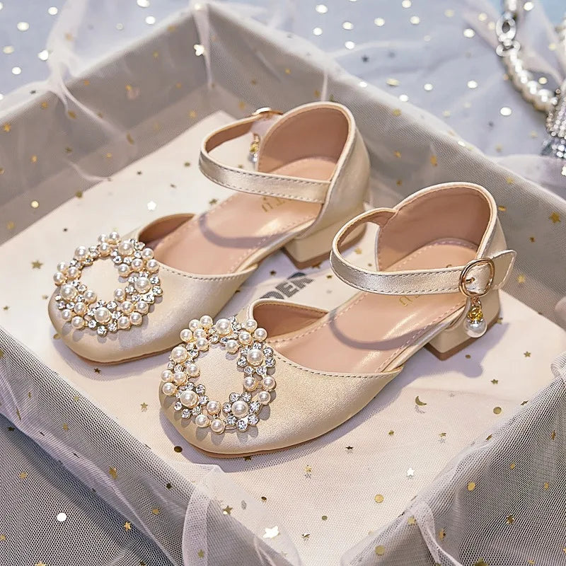 Mary Jane Shoes Kid's Beading Flats Kid's Buckle Ballet Flat Low With Female Children's Shoes Princess Shoes Green Sandals