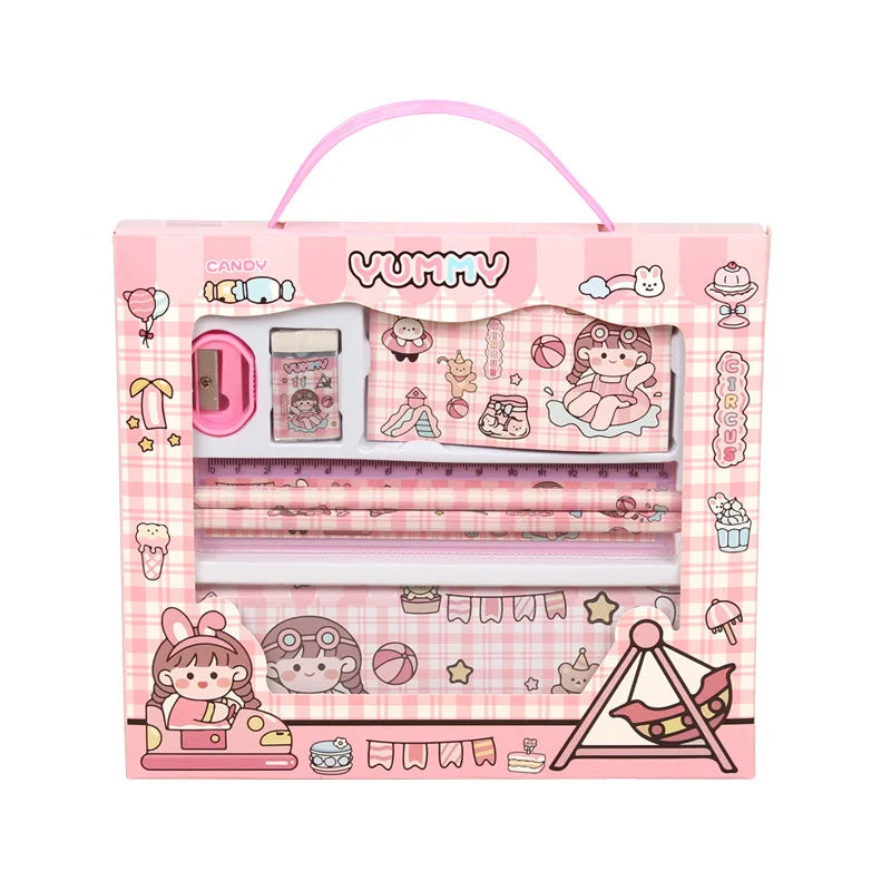 Stationery Gift Cartoon  Student Stationery Set Pencil Eraser Ruler Pencil Sharpener Pencil Case Drawing Book Multifunction