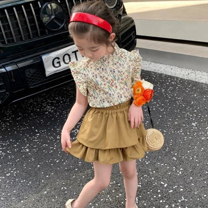 Girls' Set Summer New Children's Summer Dress, Baby Girl's Elegant Thin Fashion Children's Skirt Two Piece Set