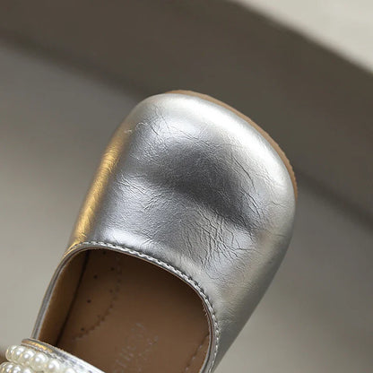 New Spring Autumn Kids Leather Shoes Side Bowknot Little Girls Dress Flat Shoes Elegant Children Princess Ballet Shoes for Party