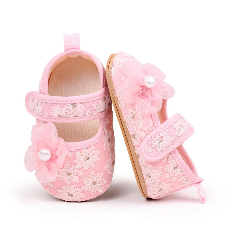 Baby Girls Princess First Walking Toddler Shoes With High Quality Embroidery Design And TPR Sole For 0-18M Baby