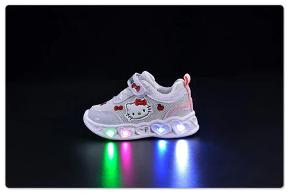 Sanrio LED Kids Shoes for Girls Cute Cartoon Hello Kitty Shoes Summer Girl Kawaii Shoes Soft Bottom Sneakers Casual Shoes