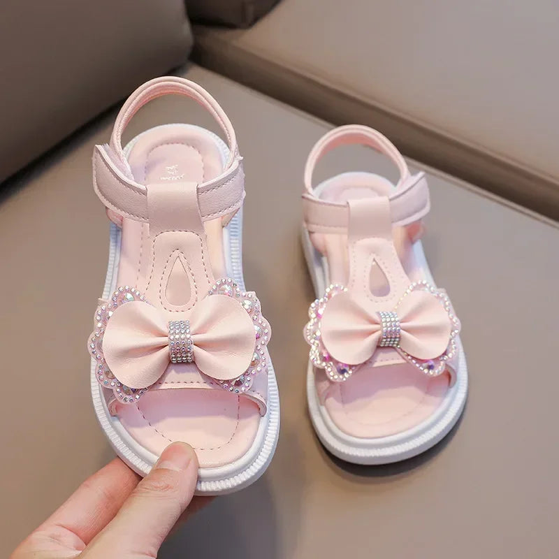 Girls Baby Bow Sandals Summer New Versatile Anti Slip Outdoor Student Princess Sandals Sweet Fashion Summer Kids Beach Sandals
