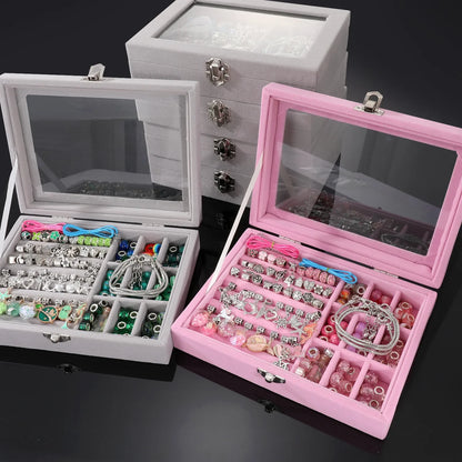 Kid Girl Crystal Beaded Jewelry Making Accessories Set With Jewelry Box DIY Bracelet Necklace Girl Gift