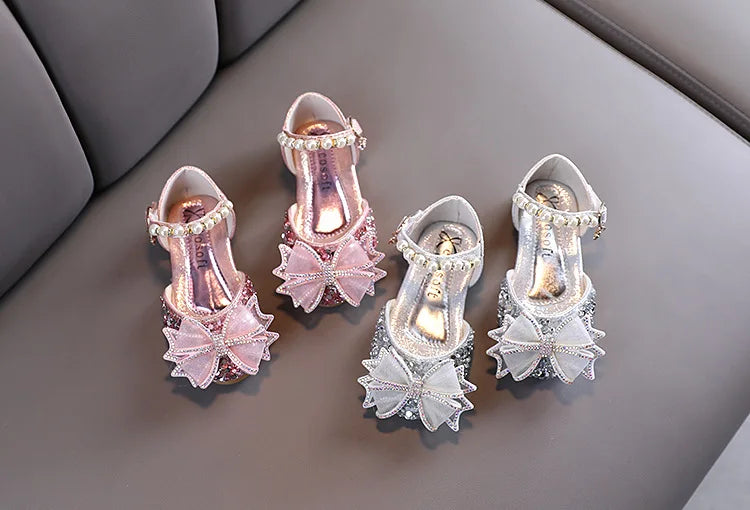 Girls Sandals Princess Single Shoes Rhinestone Butterfly Dance Kids Shoes Glitter Leather Party Dress Wedding Shoes E615