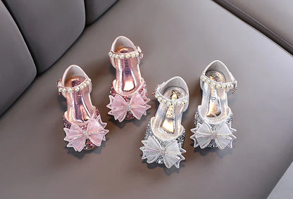 Girls Sandals Princess Single Shoes Rhinestone Butterfly Dance Kids Shoes Glitter Leather Party Dress Wedding Shoes E615
