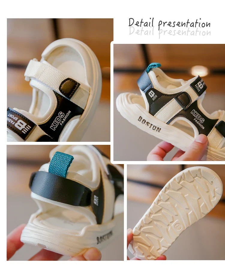 New Hot Sales Black Beige Soft Boys Girls Beach Shoes Casual Non-slip Kids Baby Sports Sandals