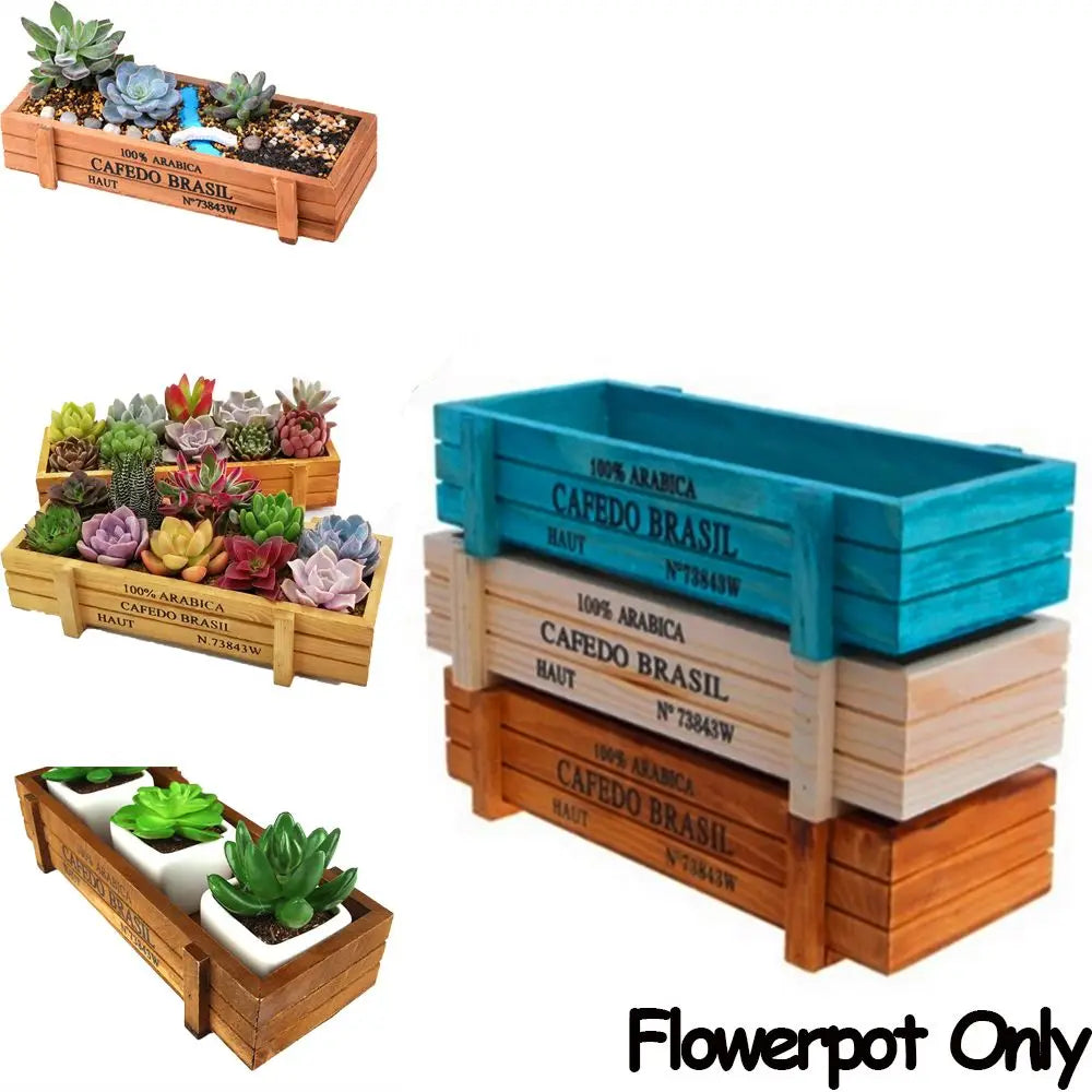1 PC Tools Garden Decor Trough Decorative Pots Succulent Boxes Rectangle Vase Vintage Crates Wood Flower Pot (Available)