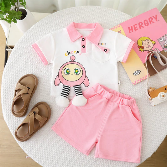 Summer Clothes for Children Baby Girls Cartoon T-Shirt And Shorts 2pcs Set Kids Infant Toddler Fashion Tracksuit
