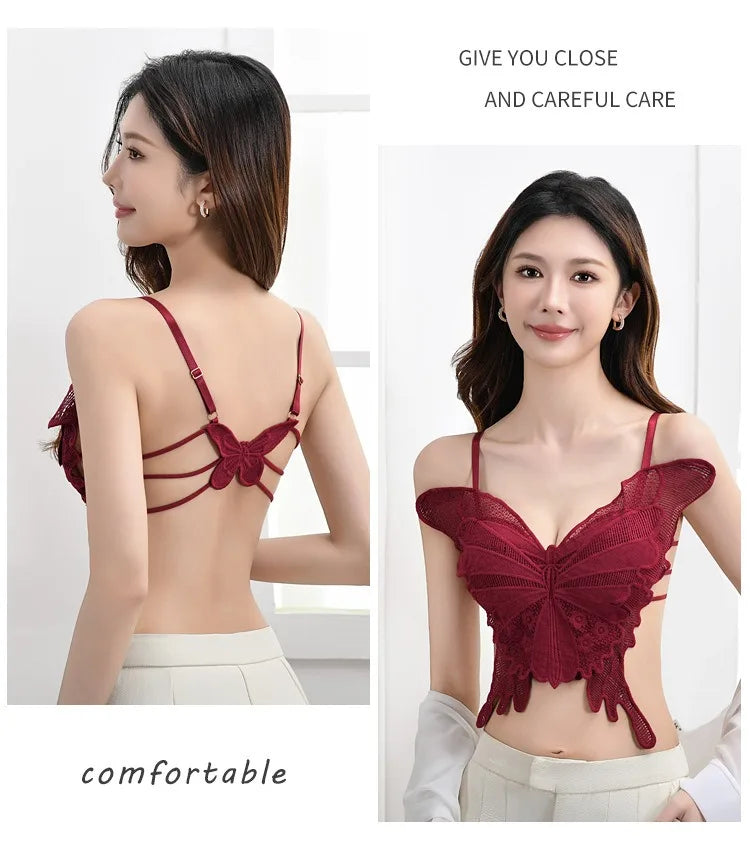 Sexy Butterfly Lace Bras For Women Backless All-in-one Bralette Woman Underwear Female Lingerie Flower Hollow-out Bra Brassiere