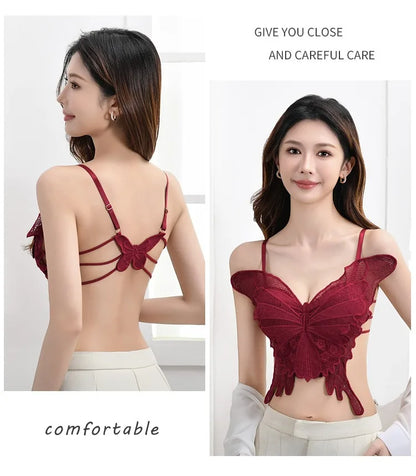 Sexy Butterfly Lace Bras For Women Backless All-in-one Bralette Woman Underwear Female Lingerie Flower Hollow-out Bra Brassiere