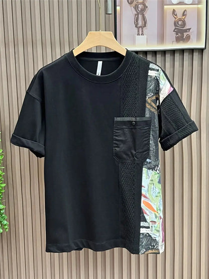 American Casual Summer Patchwork Color Block Loose Short Sleeve T-Shirt(Available)