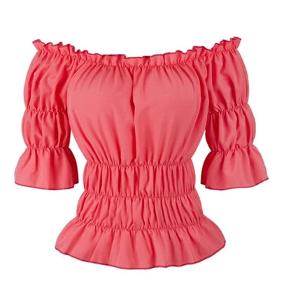 Women Renaissance Peasant Blouse Peplum Top Ruffle Sleeve Off-Shoulder Shirts 3/4 Sleeve Elastic Waist