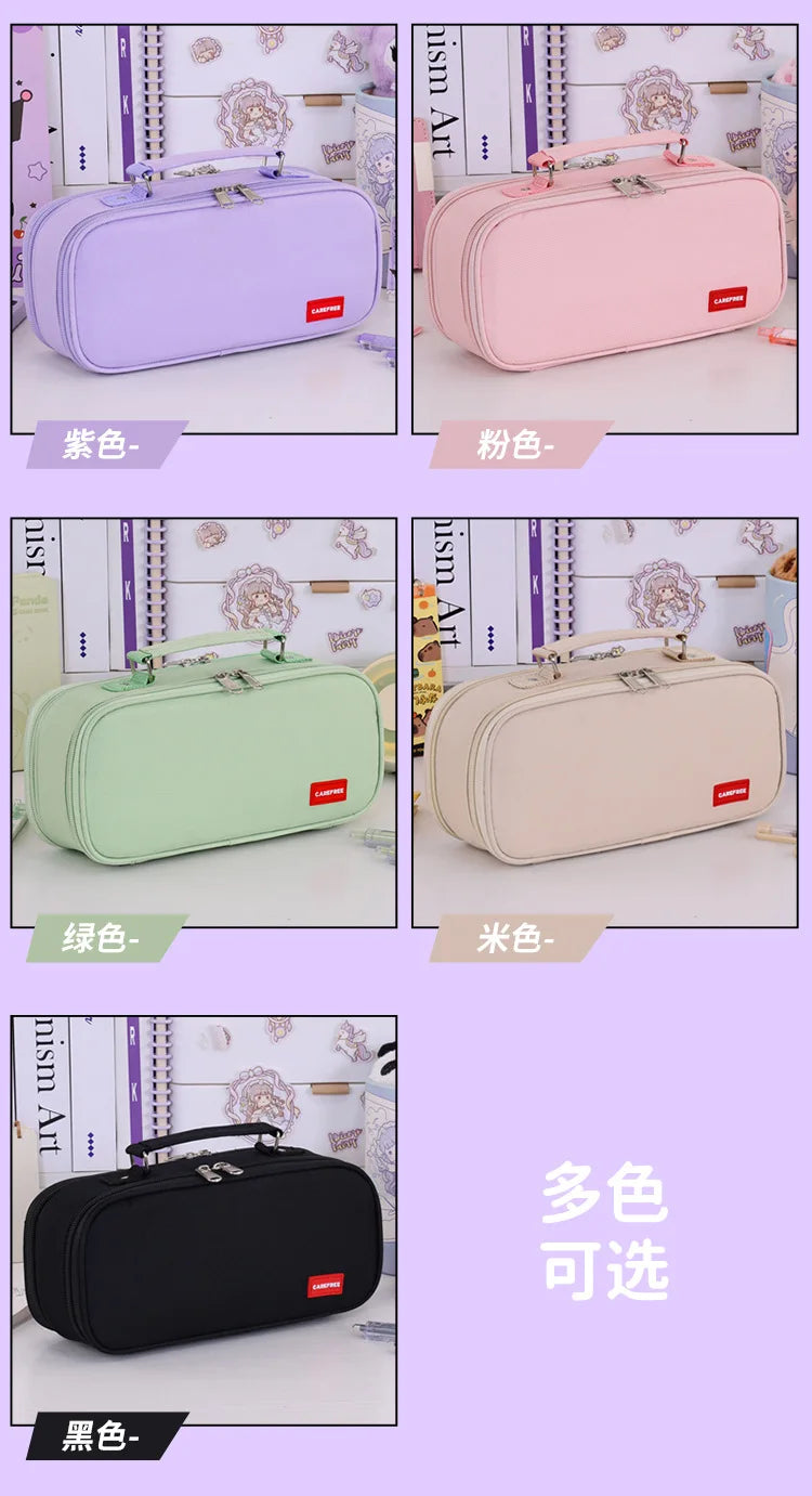 Portable Pencil Case for Students - Durable Oxford Fabric Stationery Bag with Zipper, Pen Slots & Large Storage Space