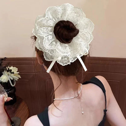 Sweet Drawstring Bow Lace Hair Scrunchies For Women Elastic Hair Bands Ponytail Holders Girl Hair Accessories