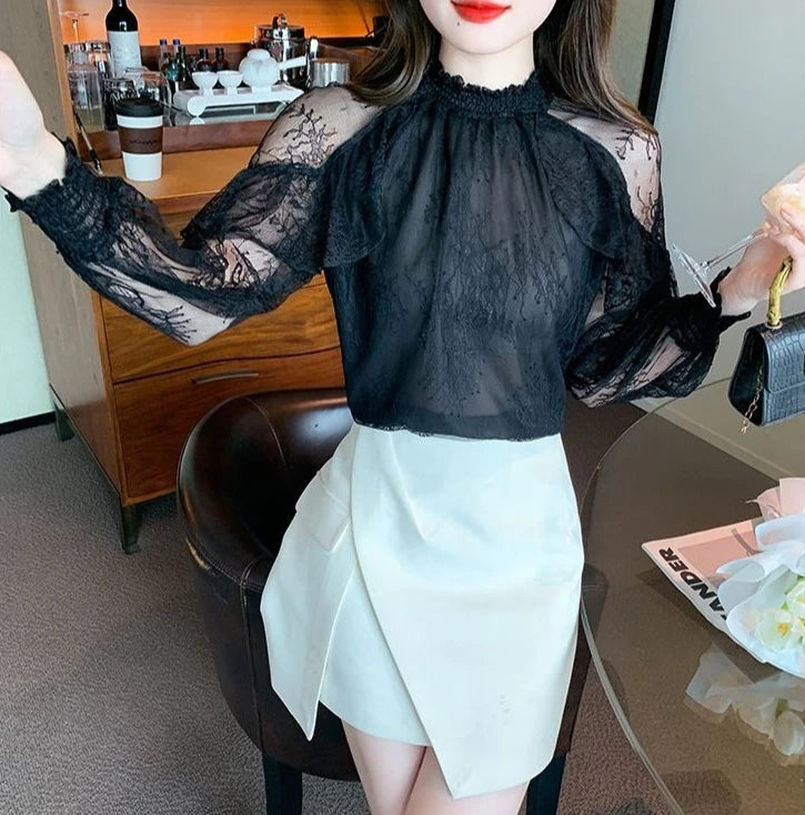 Chiffon Women's Shirt and Blouse Lace Flowers Luxury Designer Youthful Woman Clothes Vintage Clothing Female Tops Trend 2025 New