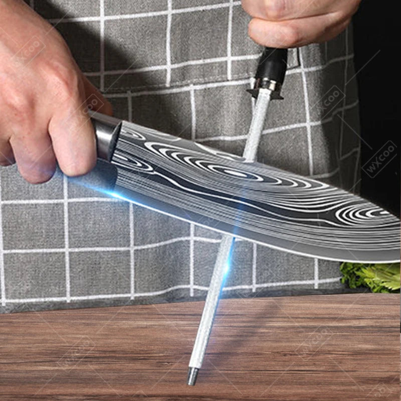 Professional Kitchen Knives Stainless Steel Scissors Fruit Utility Knife Sharpening Rod Sharp Slicing Chef knife Cooking Tools