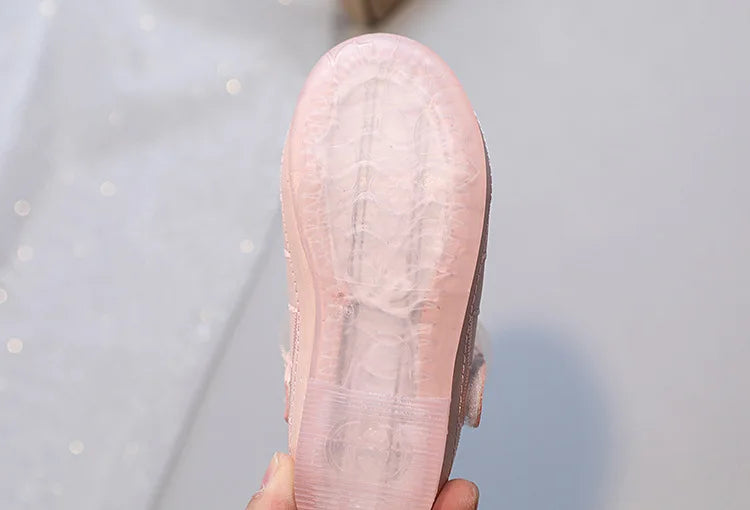 Korean Style Kids Solid Color Embroidered Leather Shoes Girls Big Bow Mesh Flower Princess Flat Dance Shoes