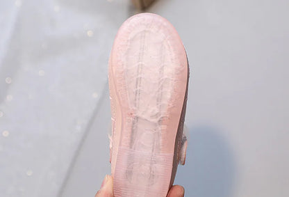 Korean Style Kids Solid Color Embroidered Leather Shoes Girls Big Bow Mesh Flower Princess Flat Dance Shoes