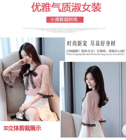 Chiffon Base Shirt with Mid Sleeves Versatile New Spring Sweet and Fashionable Korean Women's Top